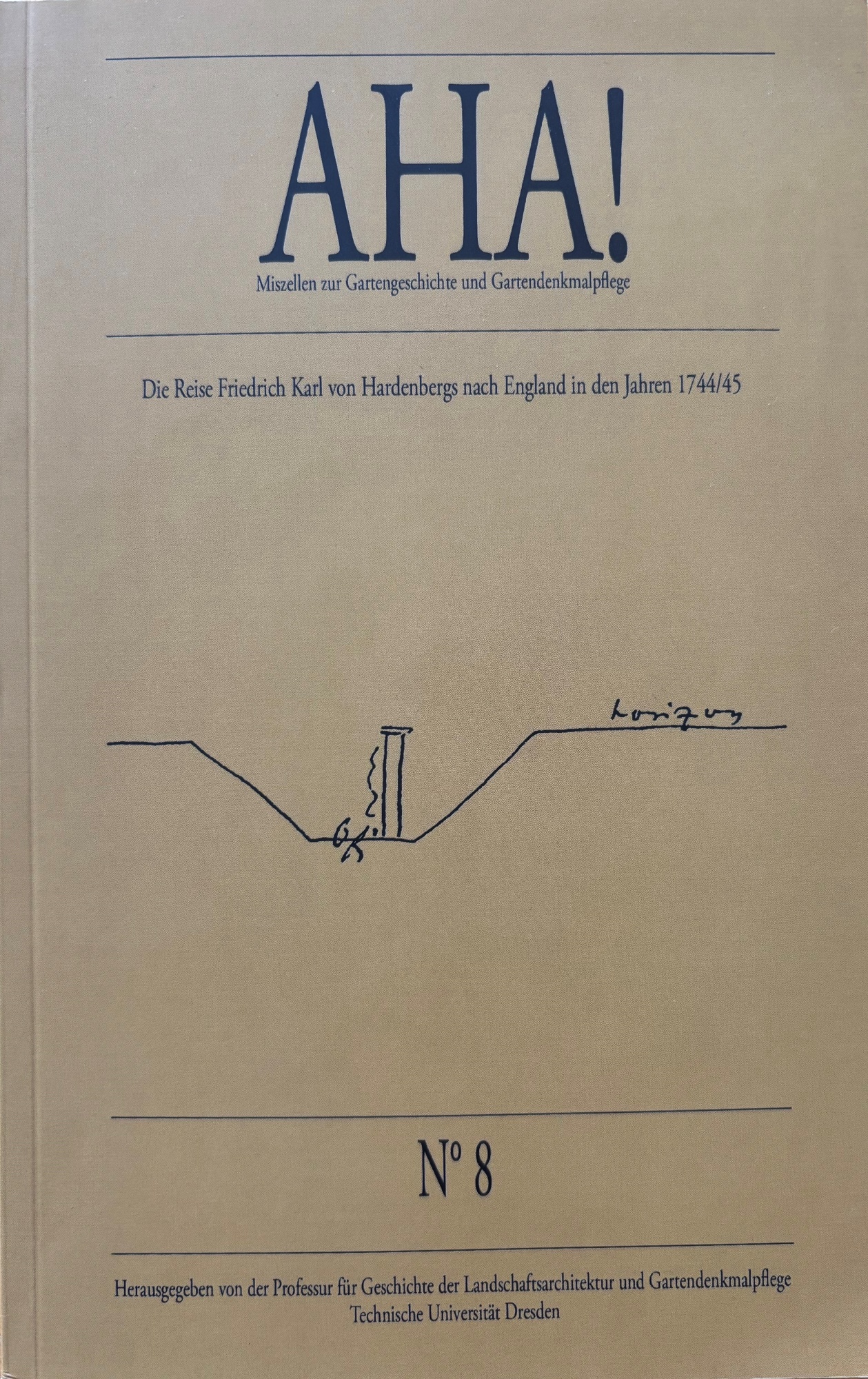 Cover des Buchs Bernd Adam u. Marcus Köhler (Bearb.): Die Reise Friedrich Karl von Hardenbergs nach England in den Jahren 1744/45 [AHA! Miszellen zur Gartengeschichte und Gartendenkmalpflege 8]